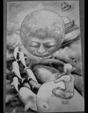 "The Journey to A Dream" Pencil, charcoal on paper ©Alf Sukatmo. 2016